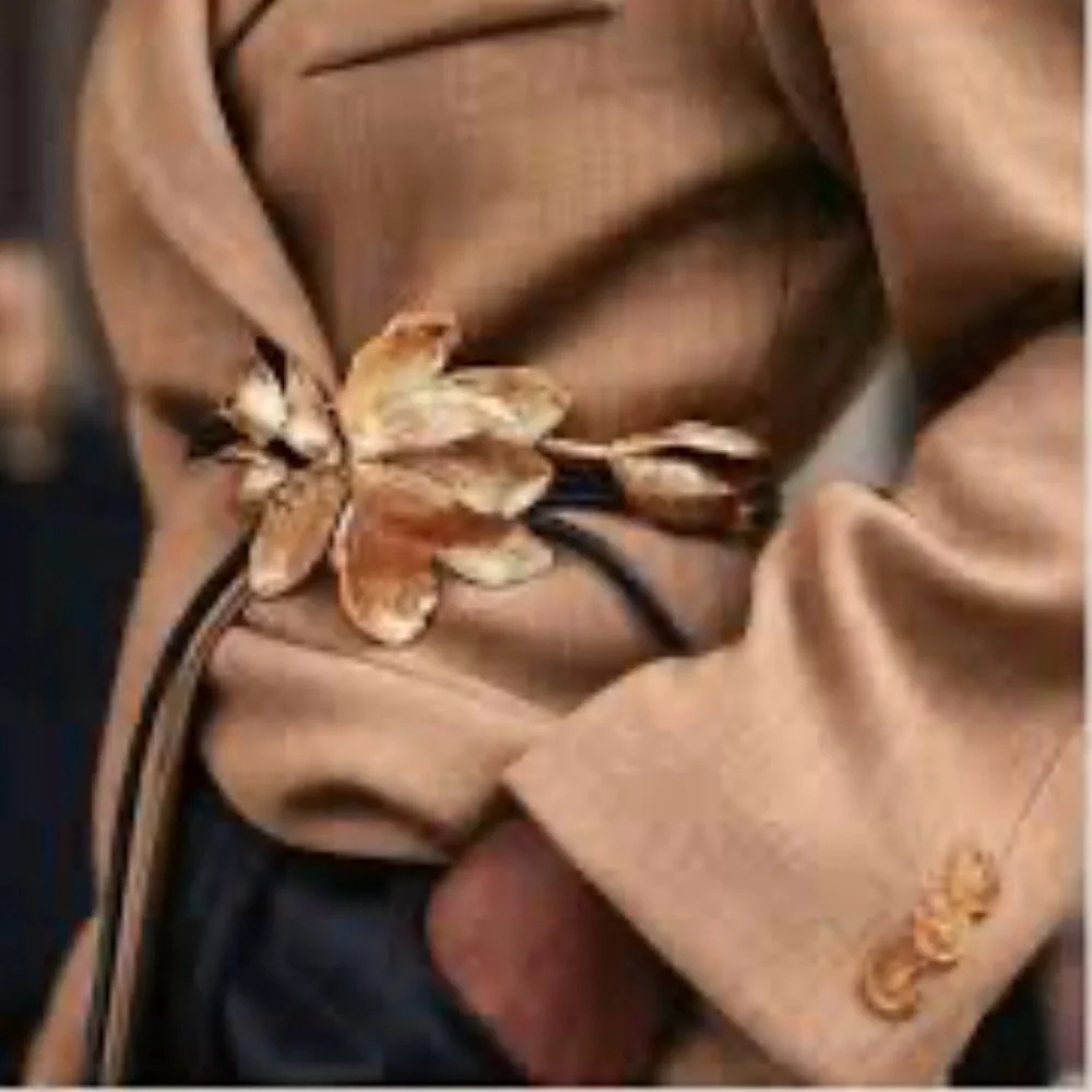 Zara 3D Flower Gold Metal & Cordon Belt One Size Fit All - Picture 3 of 8